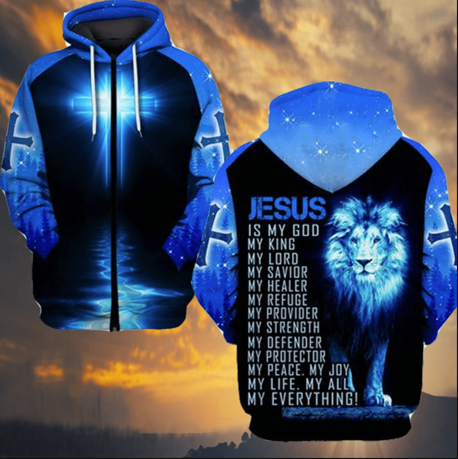 Lion Jesus is my God my King my lord all over printed 3D zip hoodie