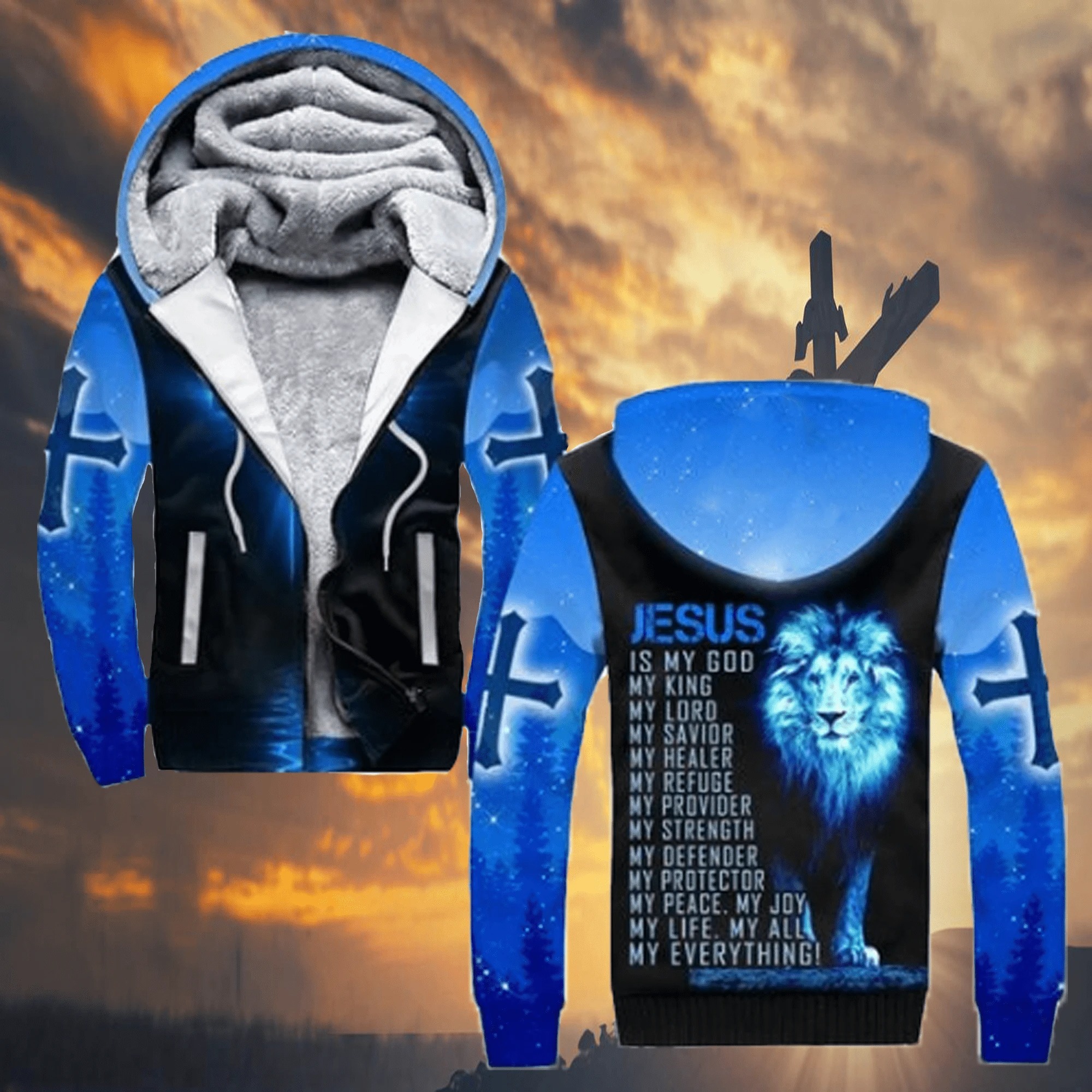 Lion jesus is my god my everything all over printed 3d fleece hoodie