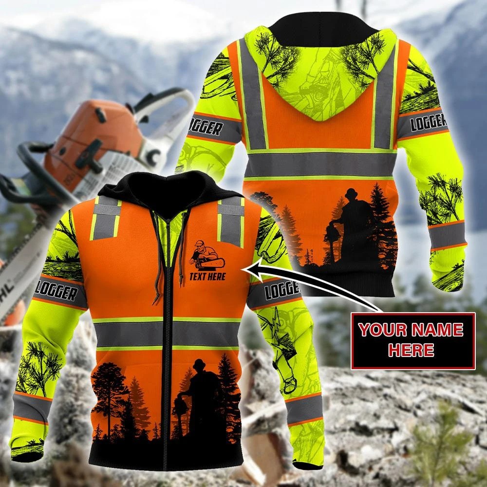 Logger safety personalized customize 3d zip hoodie and sweatshirt