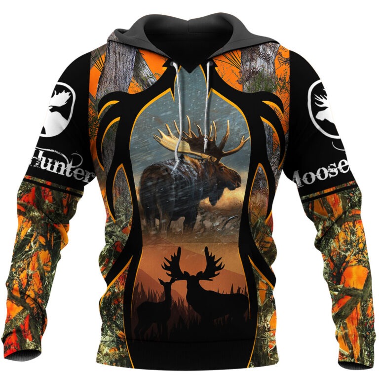 Moose hunting camo 3d all over print hoodie