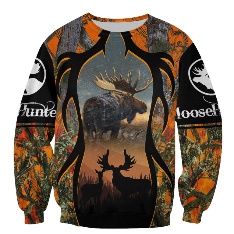 Moose hunting camo 3d all over print hoodie2