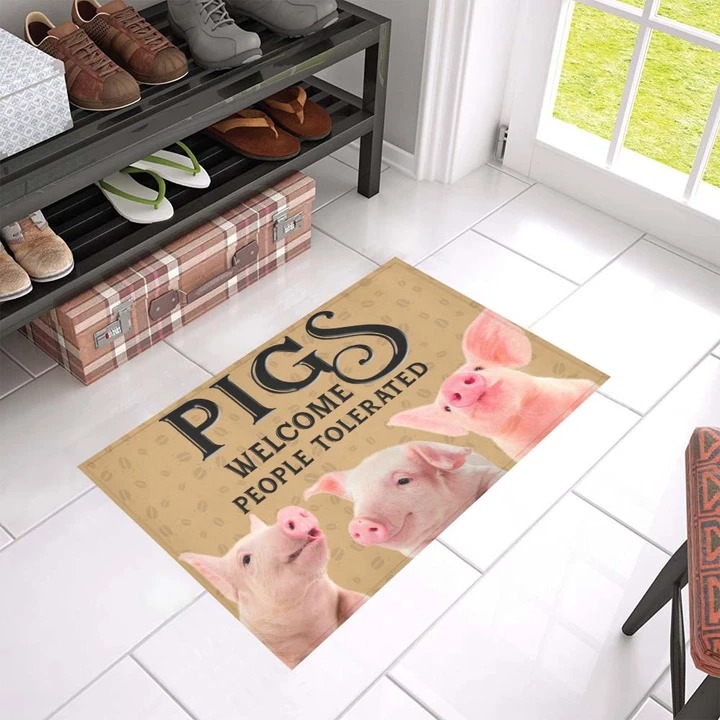 Pig welcome people tolerated doormat