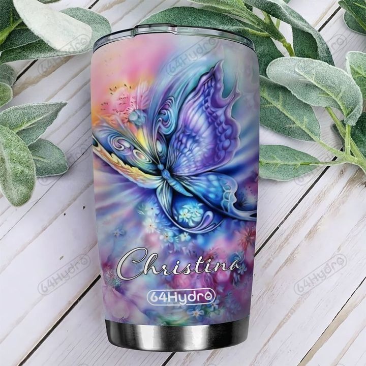Rainbow butterfly personalized custom name tumbler