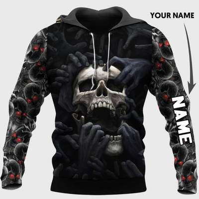 Red eyes screaming skull personalized custom name 3d hoodie and zip hoodie