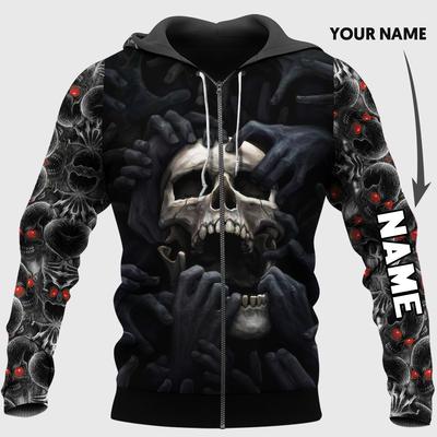 Red eyes screaming skull personalized custom name 3d zip hoodie
