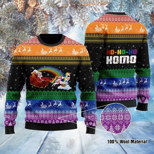 Santa Clause Unicorn Ho-Ho-Ho Homo ugly Christmas Sweater
