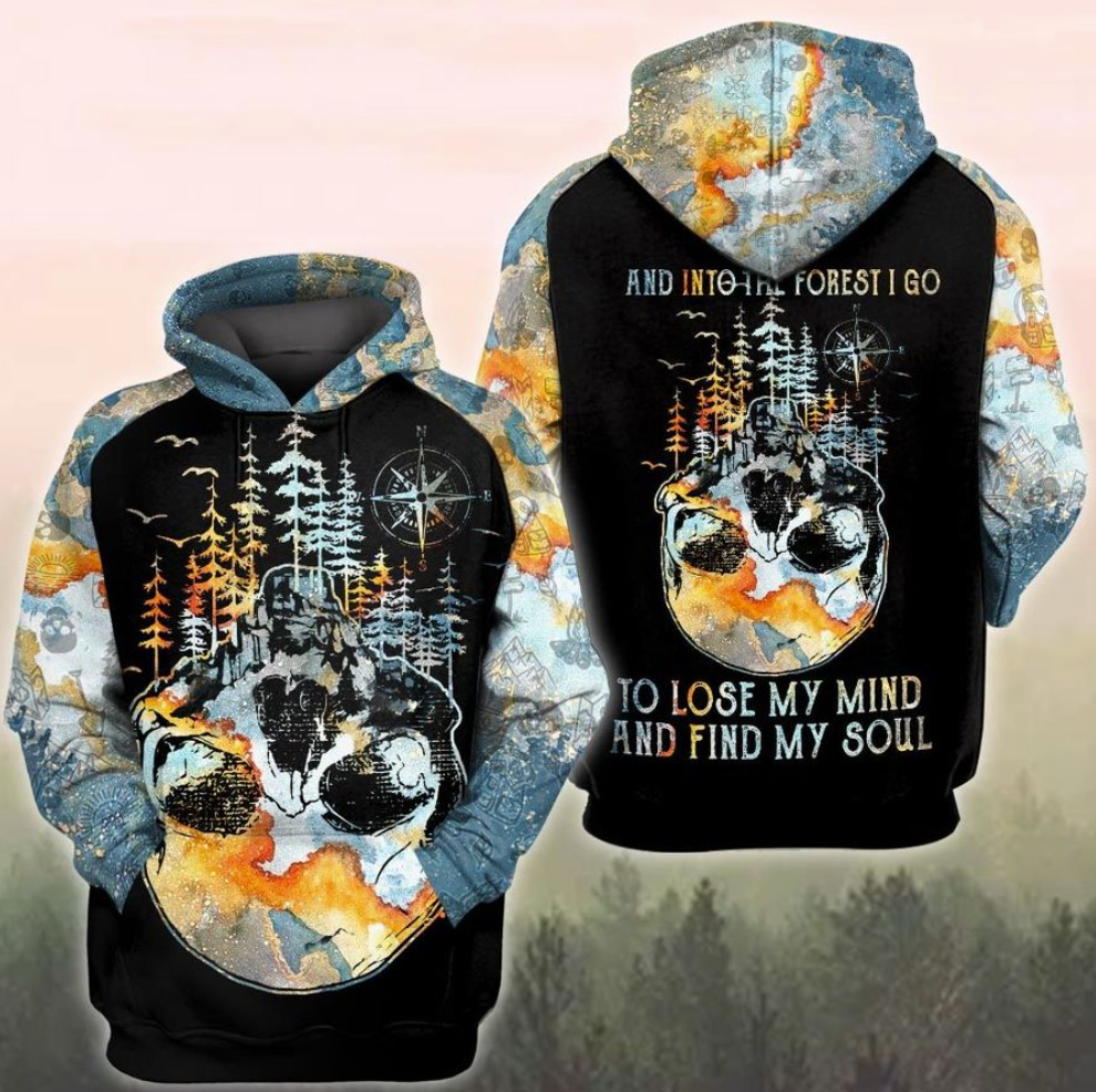 Skull and into the forest i go to lose my mind and find my soul all over printed 3D hoodie