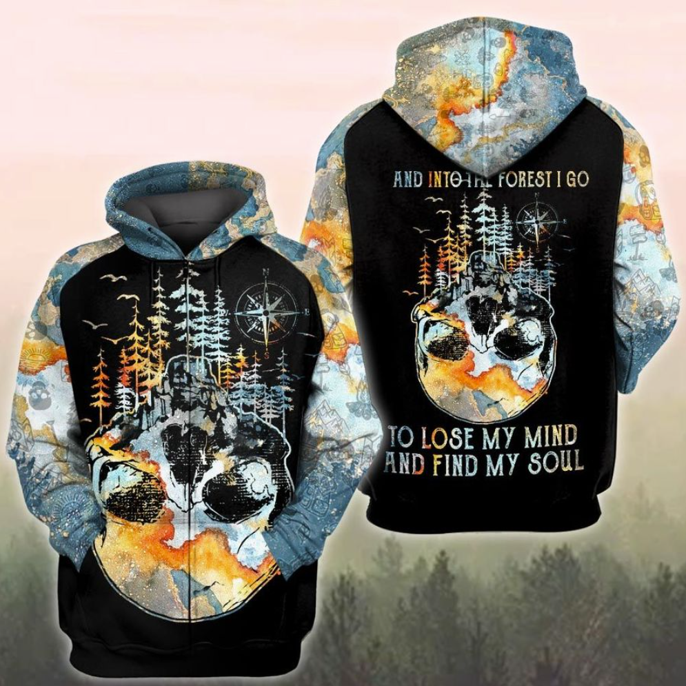Skull and into the forest i go to lose my mind and find my soul all over printed 3D hoodie - dnstyles