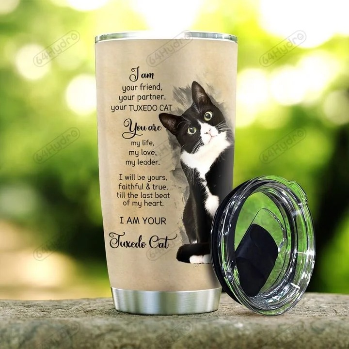 Tuxedo cat i am your friend personalized custom name tumbler