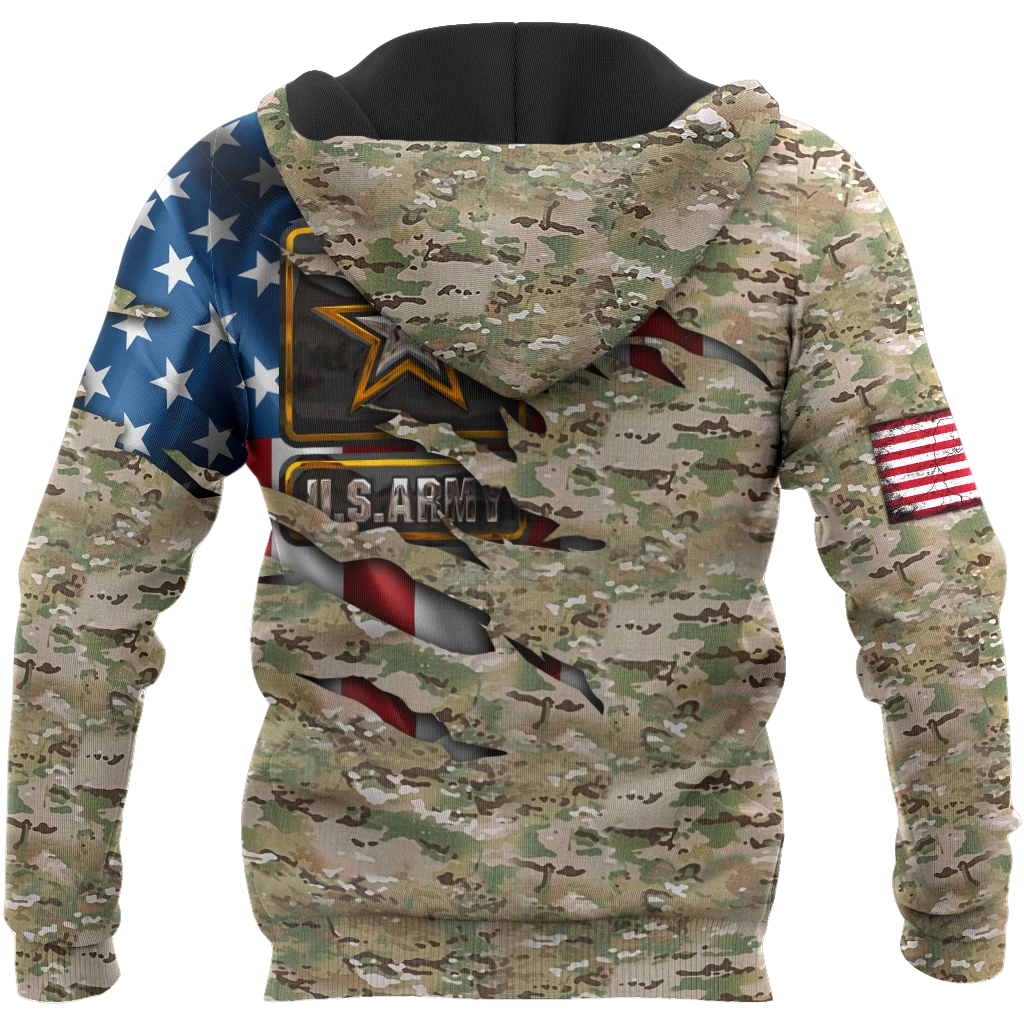 US Army Veteran American Flag 3D All Over Printed Hoodie - back
