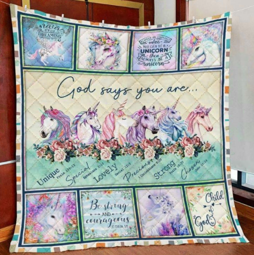 Unicorn God says you are unique special lovely precious strong chosen quilt – dnstyles
