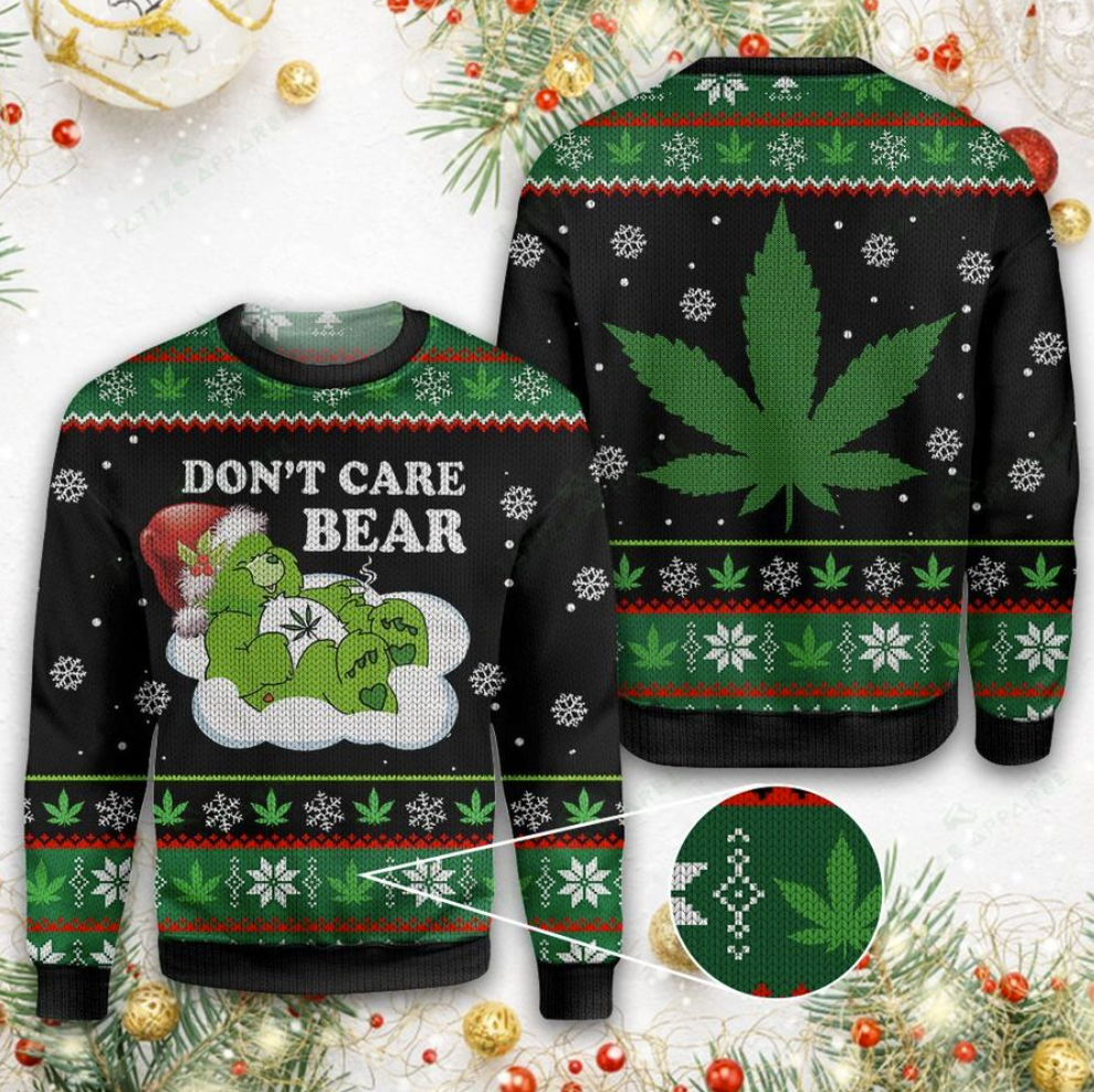 Weed don't care bear ugly sweater