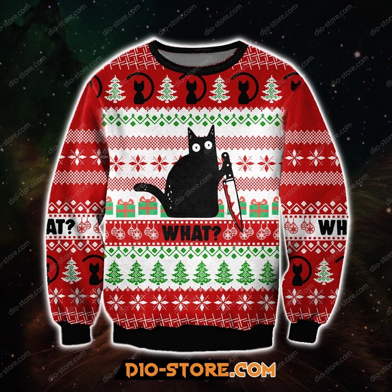 What black cat ugly Christmas sweater