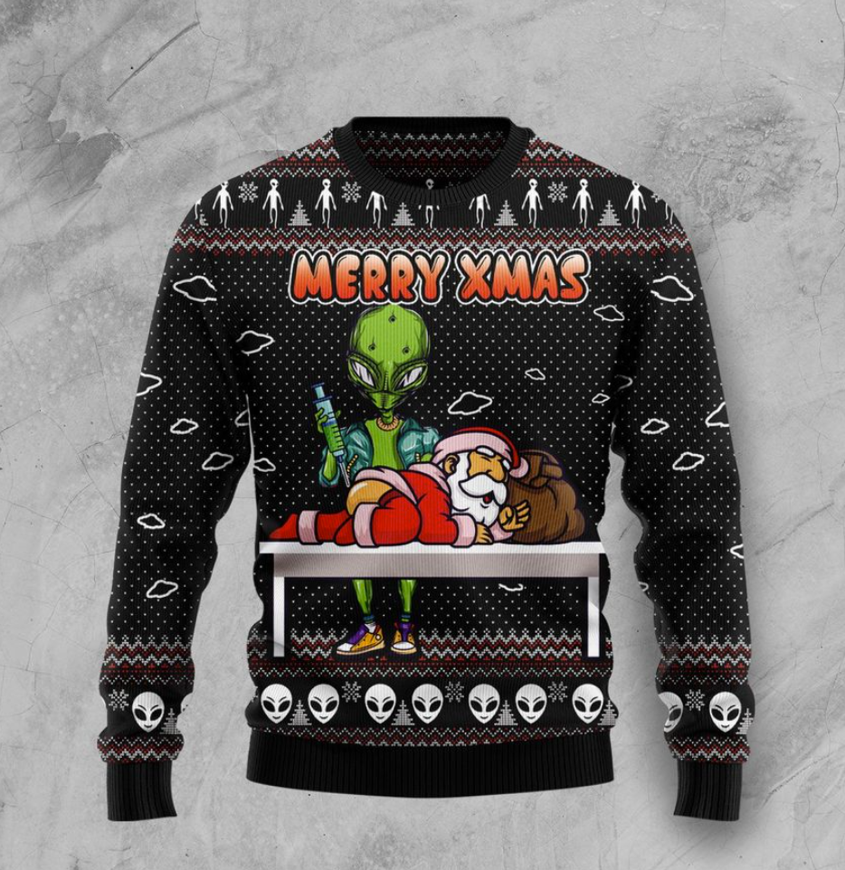 Alien merry xmas ugly sweater 1