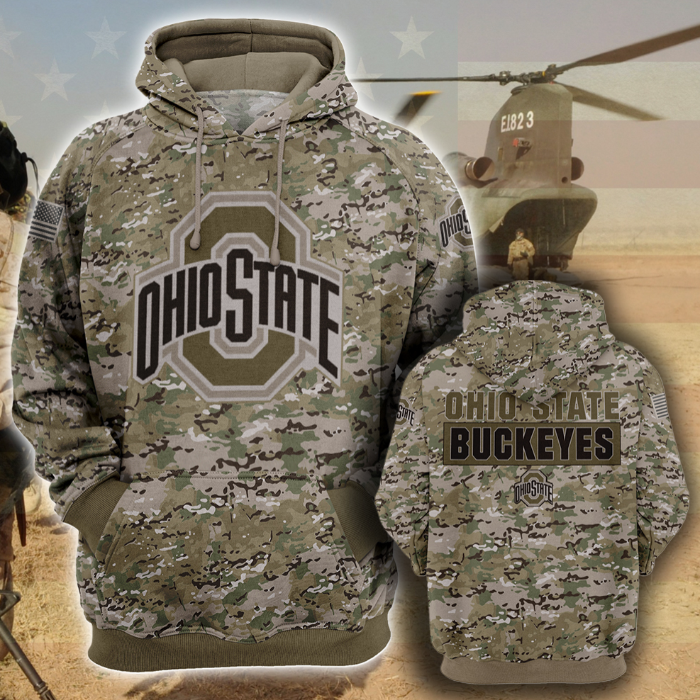 Army camo Ohio State Buckeyes all over printed 3D hoodie
