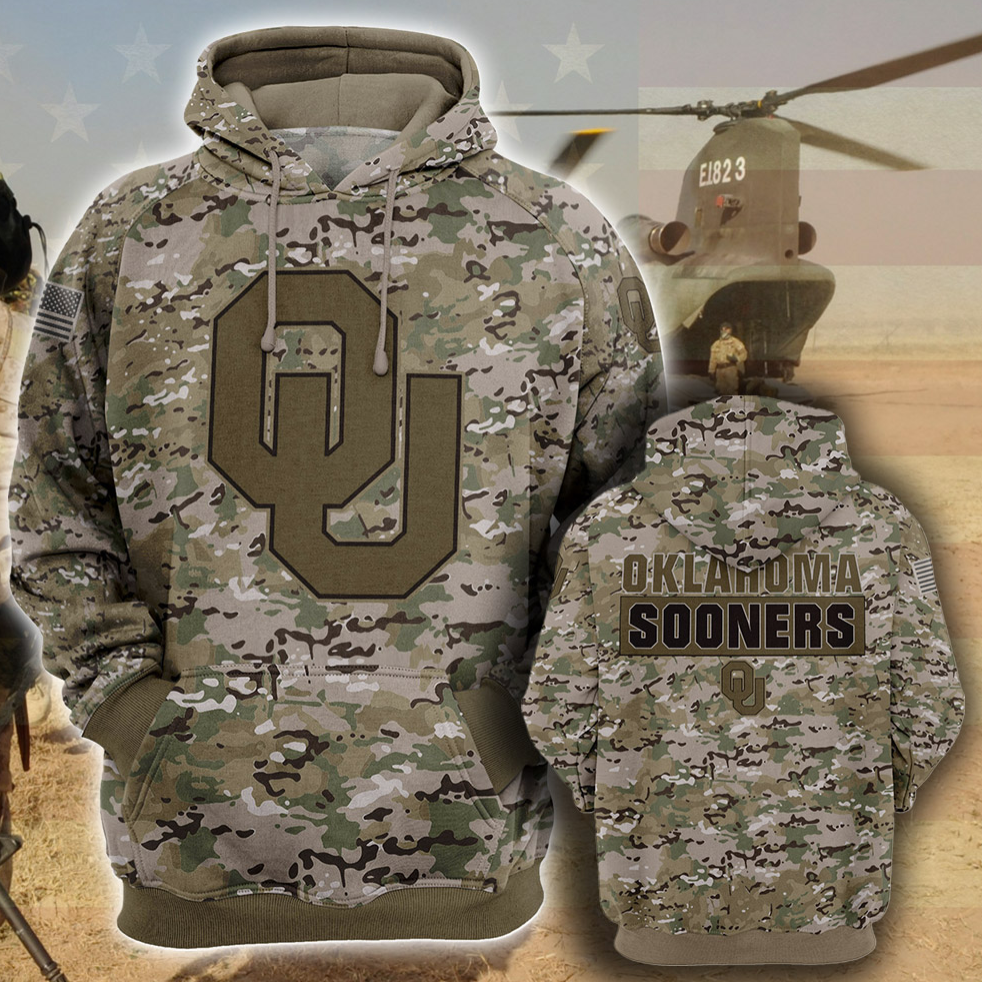 Army camo Oklahoma Sooners all over printed 3D hoodie - dnstyles