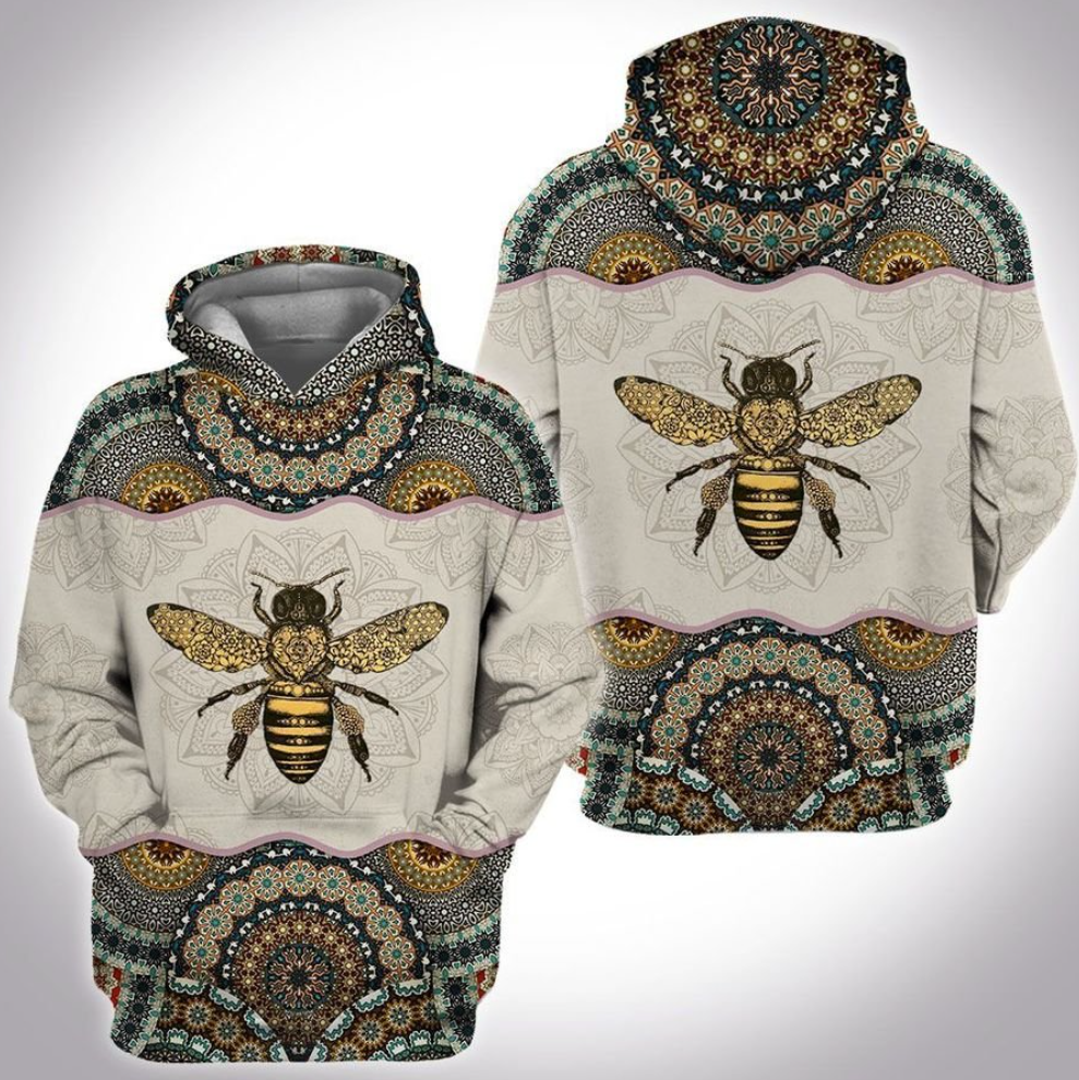 Bee mandala all over printed 3D hoodie
