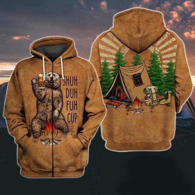 Camping bear shuh duh fuh 3d over print hoodie2