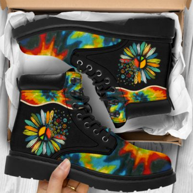 Colorful hippie sunflower timberland boots