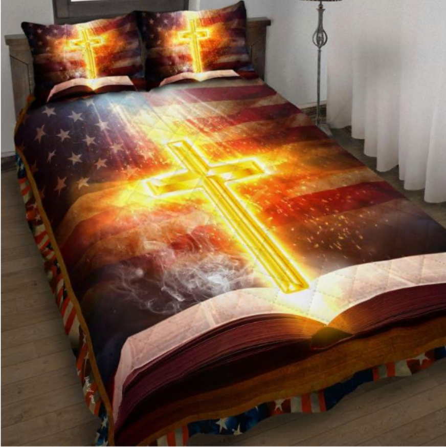 Cross and Bible American flag bedding set