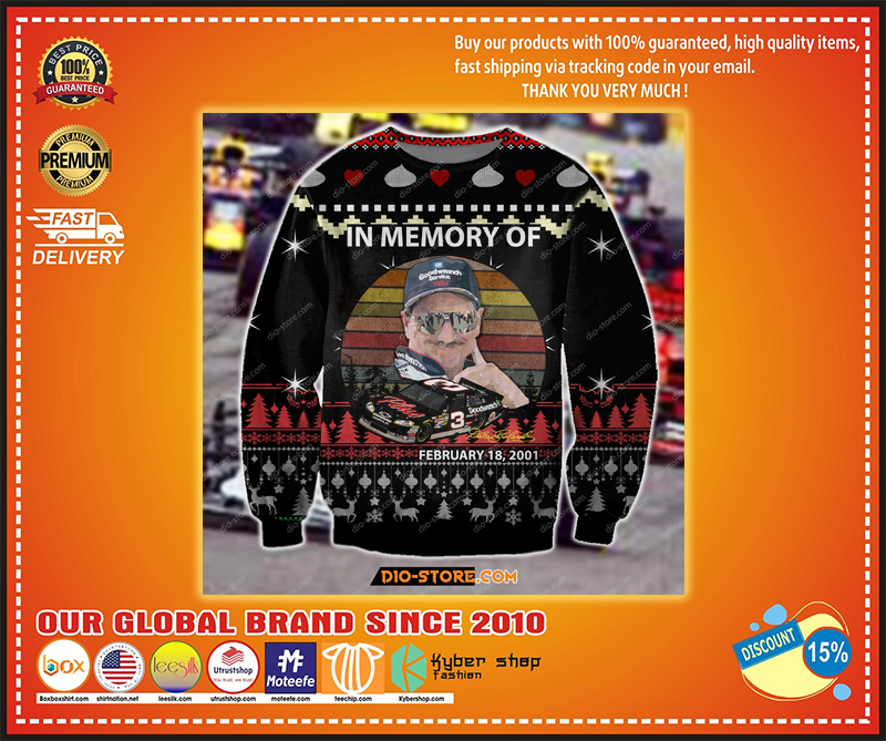 DALE EARNHARDT IN MEMORY OF 3 FEBRUARY 18 2001 UGLY CHRISTMAS SWEATER
