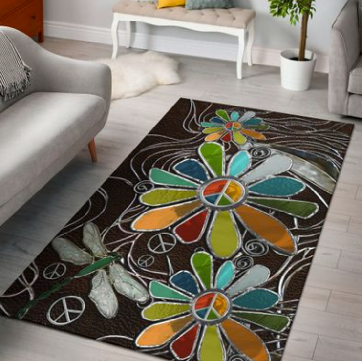 Dragonfly and sunflower hippie soul rug 1