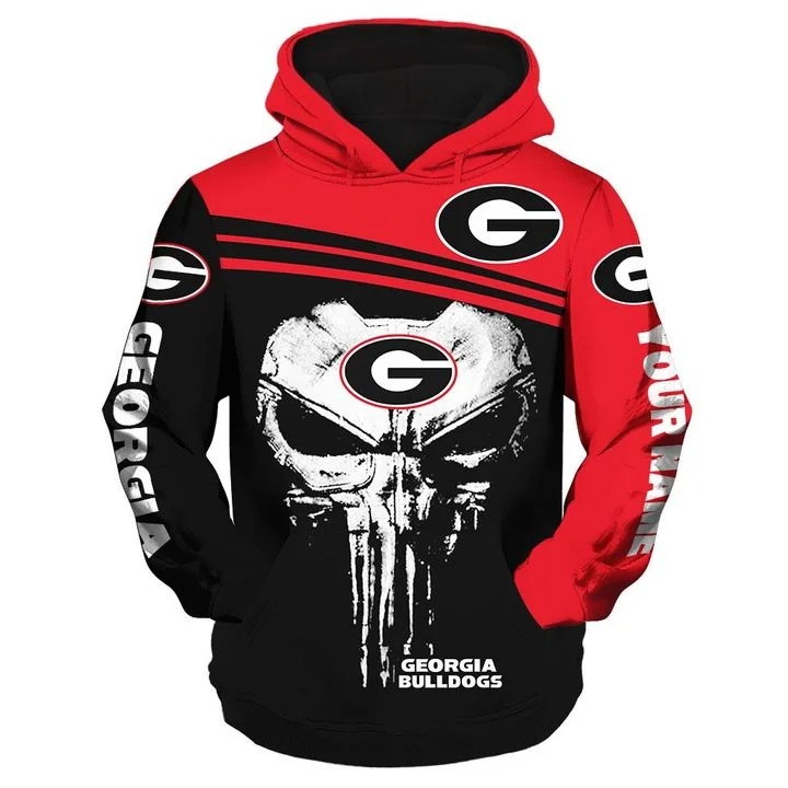 Georgia Bulldogs skull personalized custom name 3d hoodie and zip hoodie