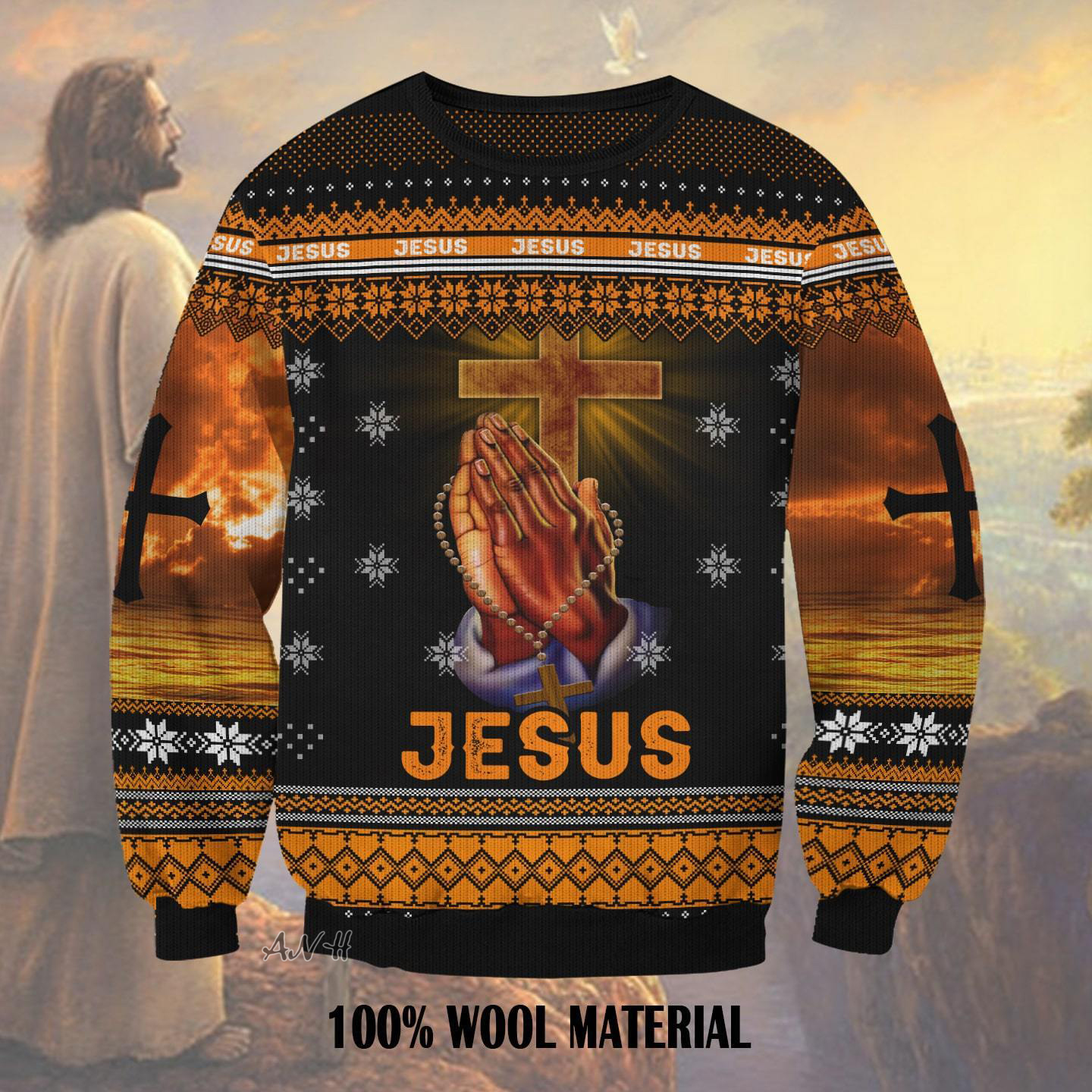 God hand cross jesus ugly christmas sweater
