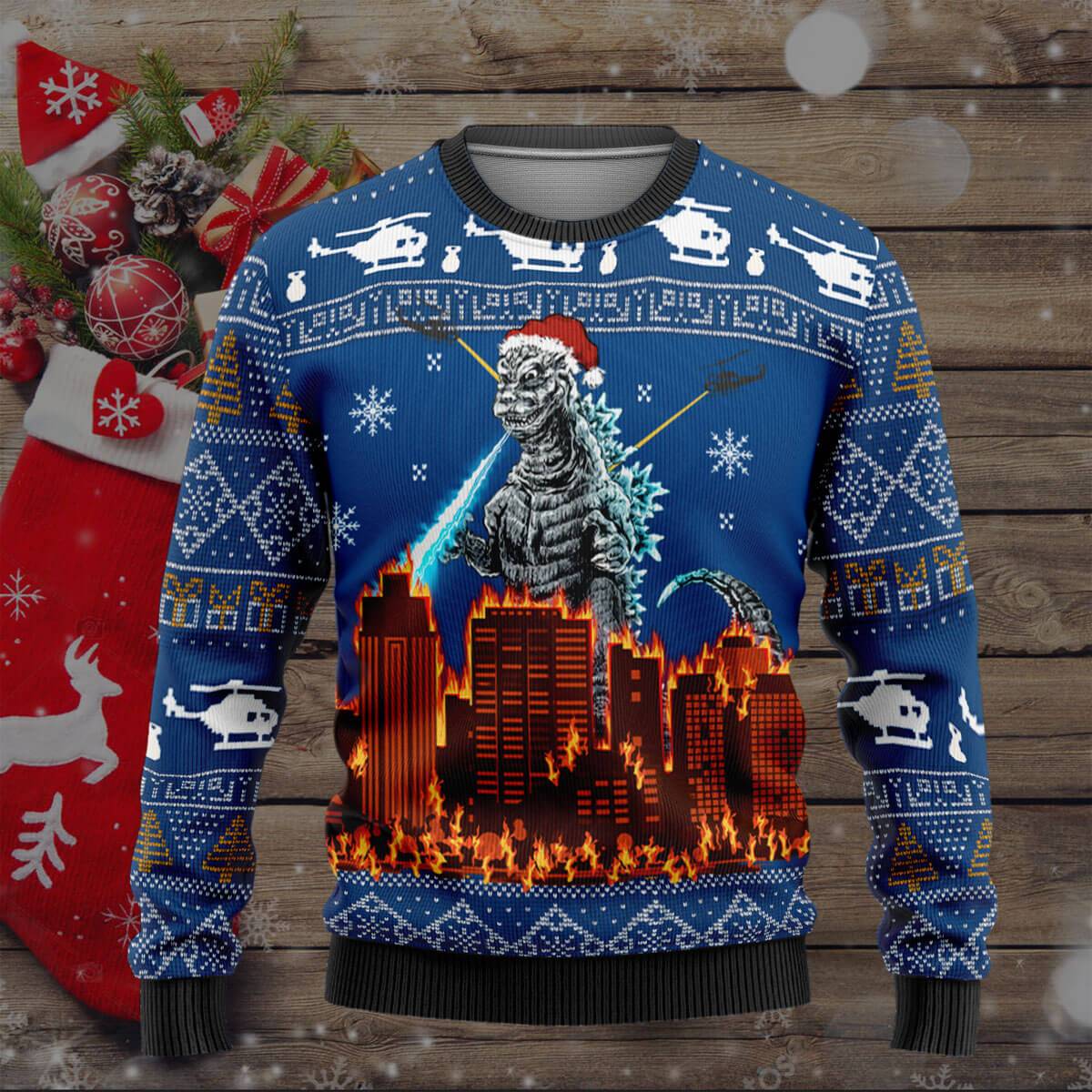 Godzilla Skull Santa Clause christmas sweater