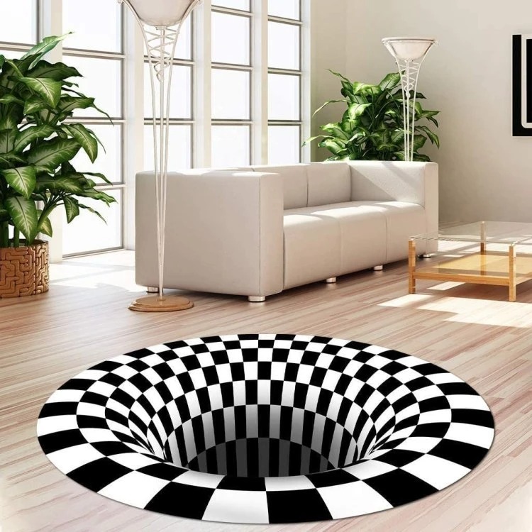 Handcrafted 3d illusion house mat round carpet 1