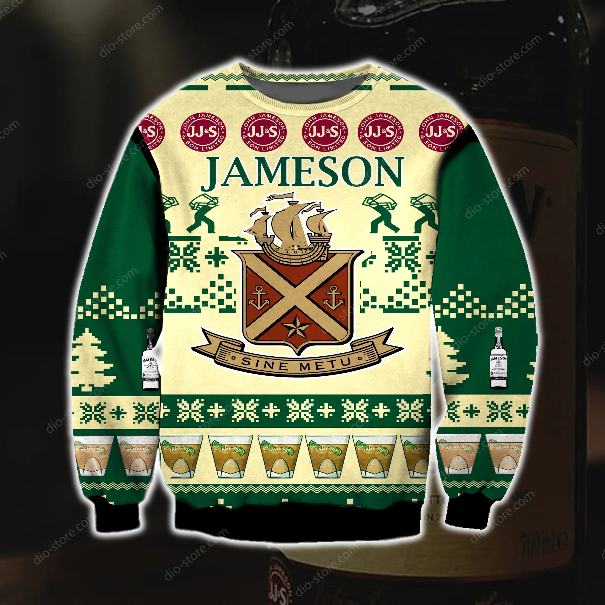 Jameson Irish whiskey knitting pattern 3d print ugly christmas sweater
