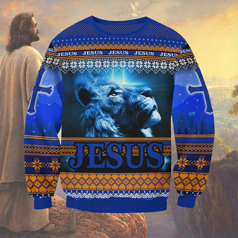 Jesus god lion christmas sweater