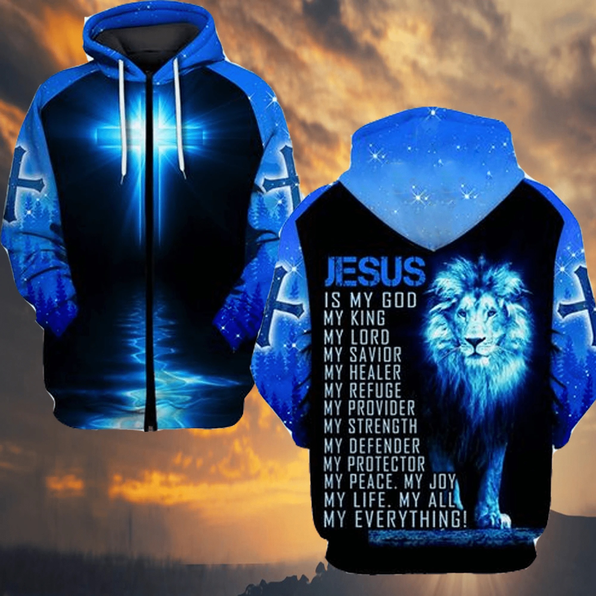 Jesus god lion christmas zip hoodie