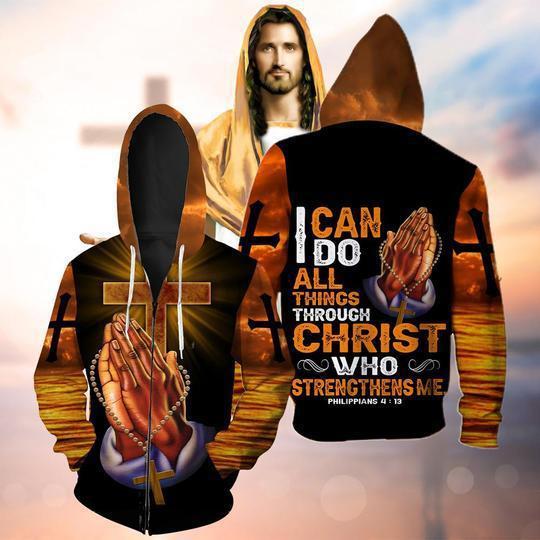 Jesus hand cross christmas zip hoodie