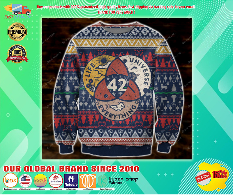LIFE THE UNIVERSE AND EVERYTHING 42 UGLY CHRISTMAS SWEATER