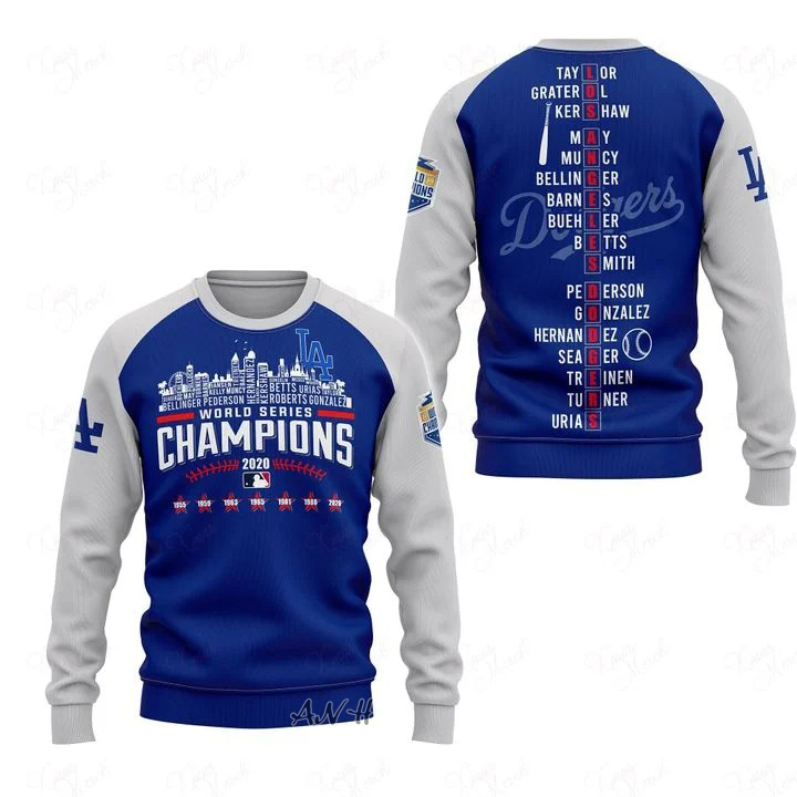 Los angeles dodgers players names world series champions 3d sweatshirt