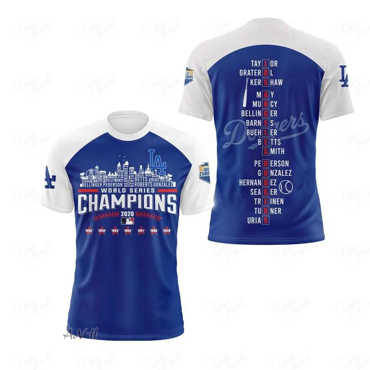 Los angeles dodgers players names world series champions 3d t-shirt and hoodie
