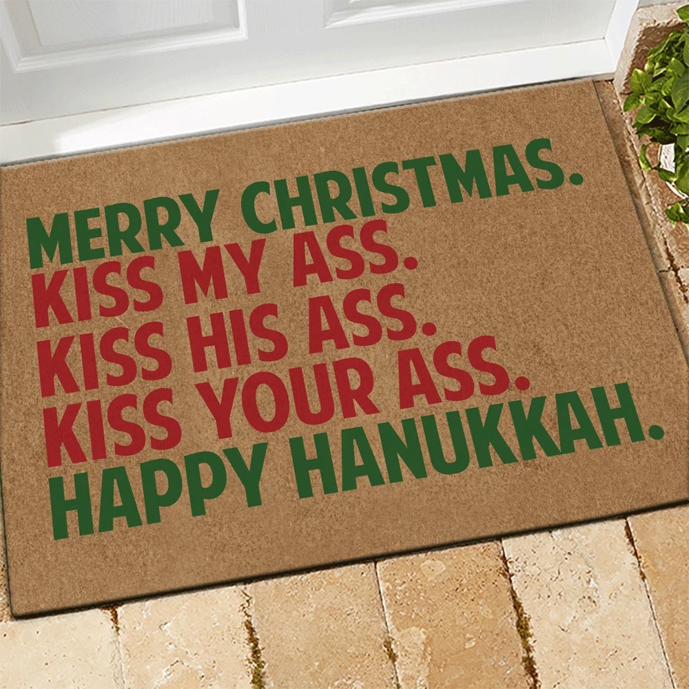 Merry christmas happy hanukkah doormat 1