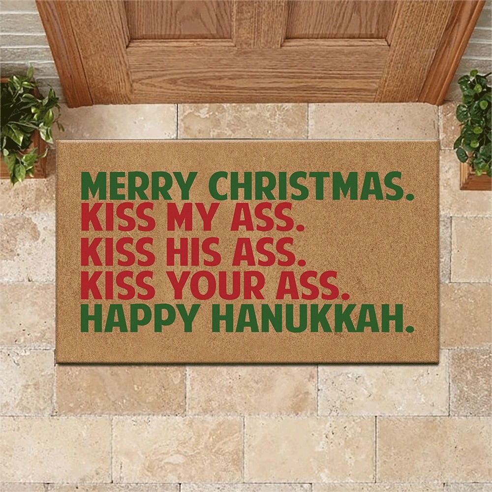 Merry christmas happy hanukkah doormat