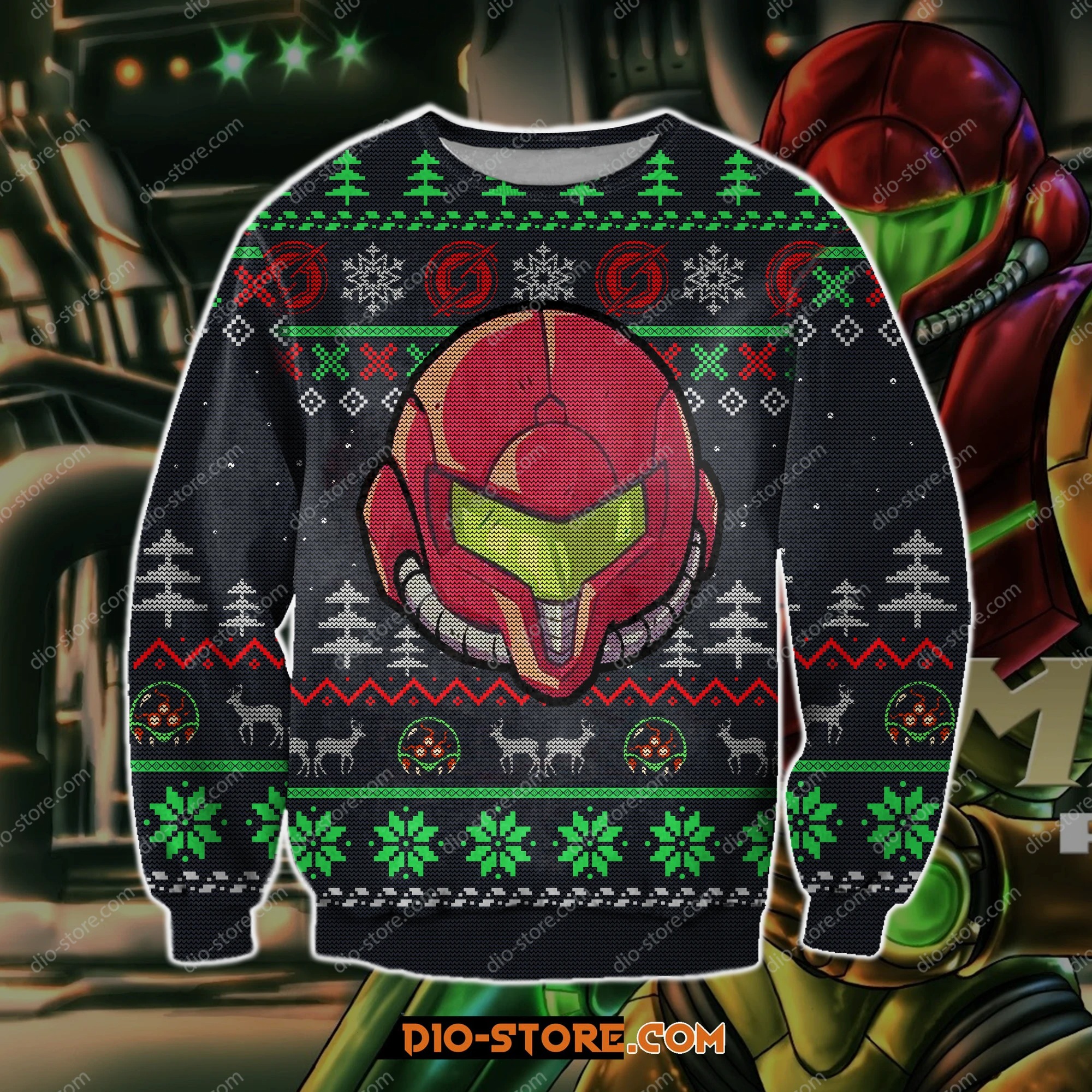 Metroid game knitting pattern 3d print ugly christmas sweater