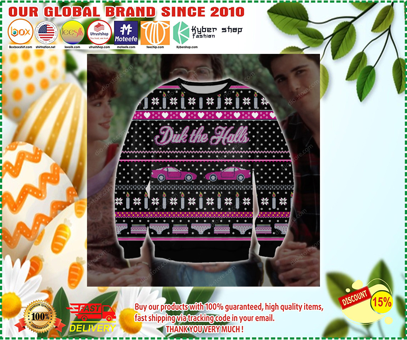 PINK CARS DRINK THE HALLS UGLY CHRISTMAS SWEATER