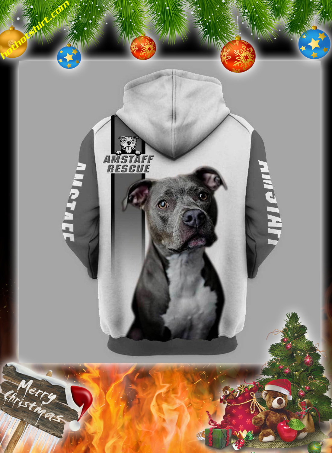 Personalized Pitbull am staff rescue custom image and text 3d hoodie 1