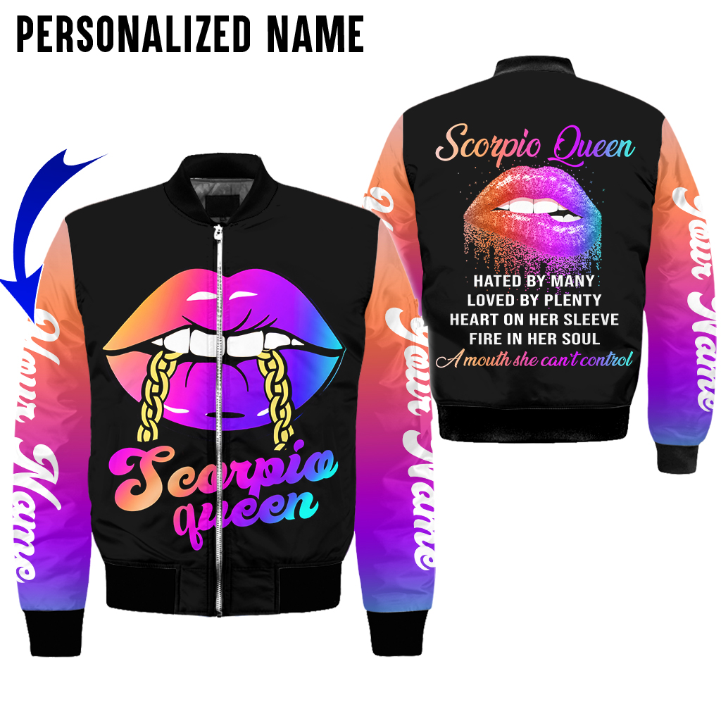Personalized custom name Scorpio queen lips 3d all over printed bomber