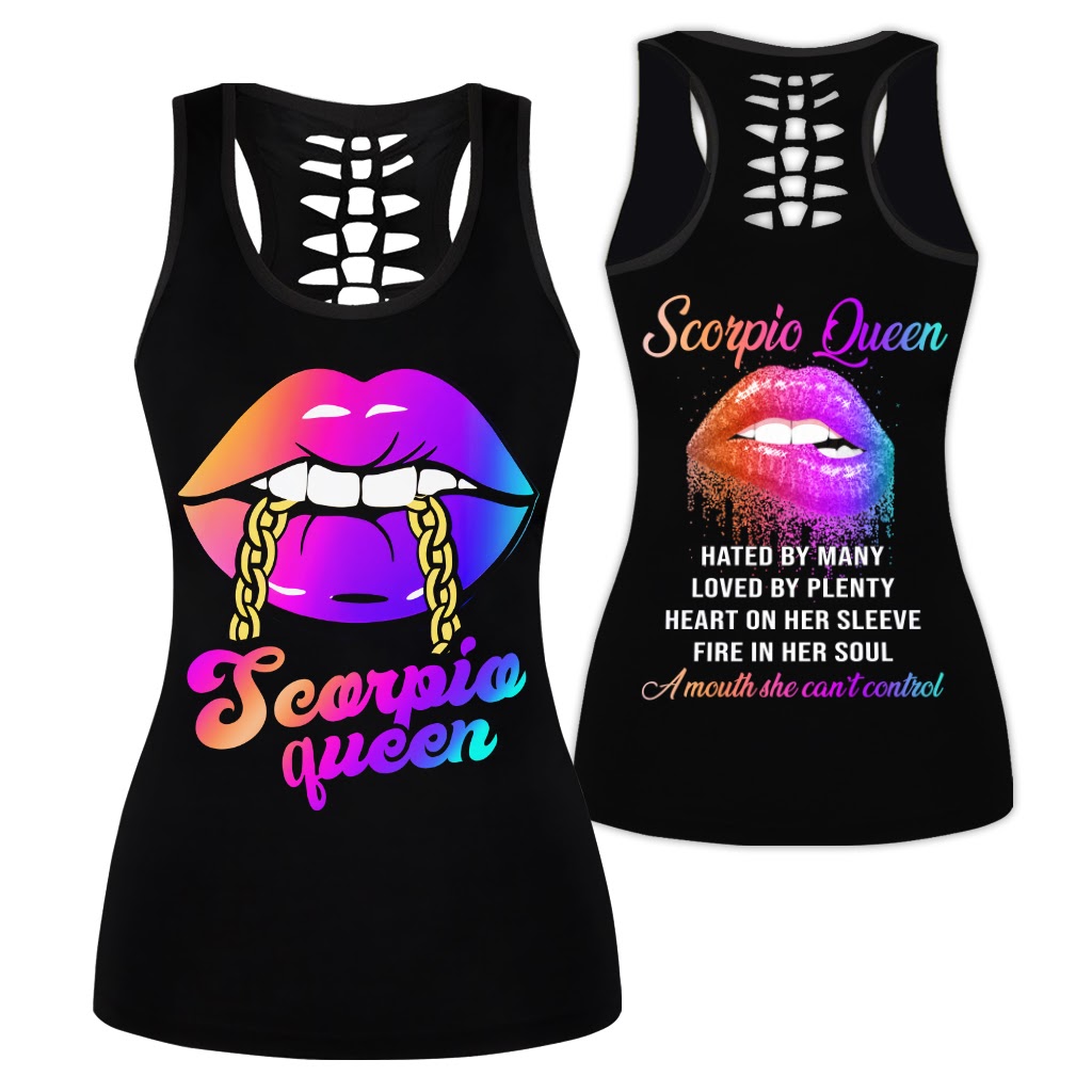 Personalized custom name Scorpio queen lips 3d all over printed hollow tank top