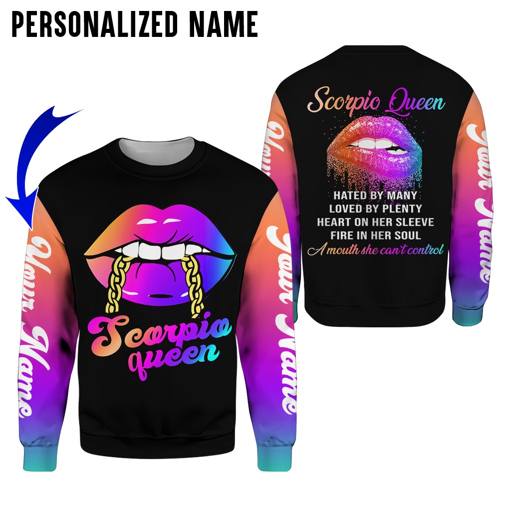 Personalized custom name Scorpio queen lips 3d all over printed sweatshirt