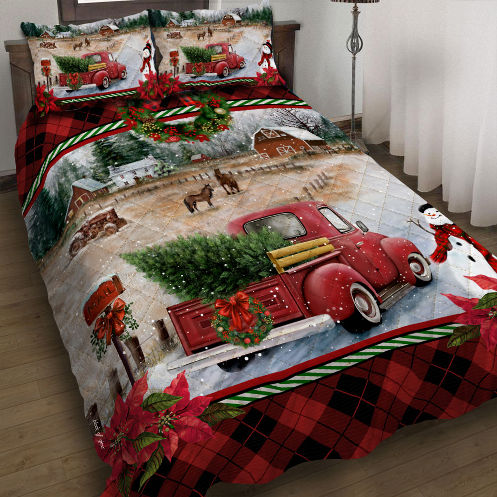 Red Christmas truck bedding set