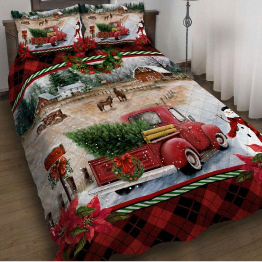 Red truck Christmas bedding set