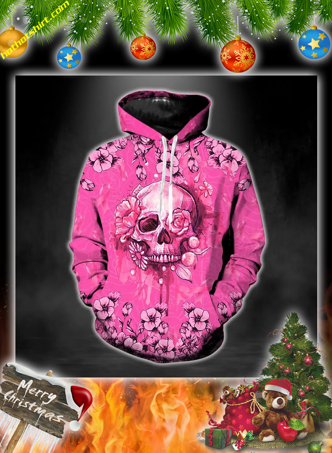 Skull breast cancer warrior 3d hoodie, legging and hollow tank top 1