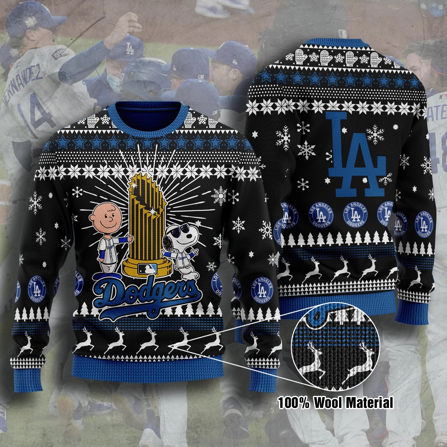 Snoopy Charlie Brown LA Dodgers ugly Christmas sweater