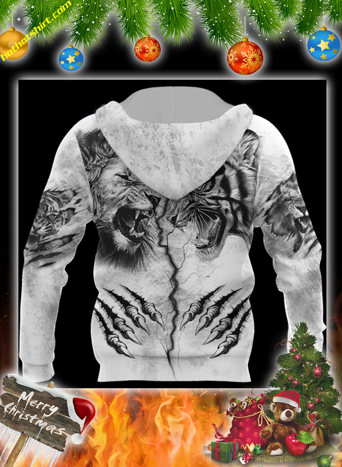 Tiger vs lion tattoo 3d hoodie, zip hoodie and shirt 1